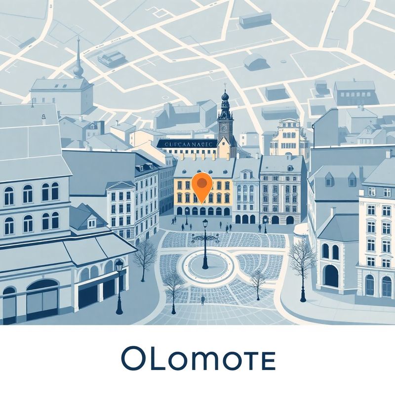 Stylizovaná mapa centra Olomouce s vyznačením Horního náměstí