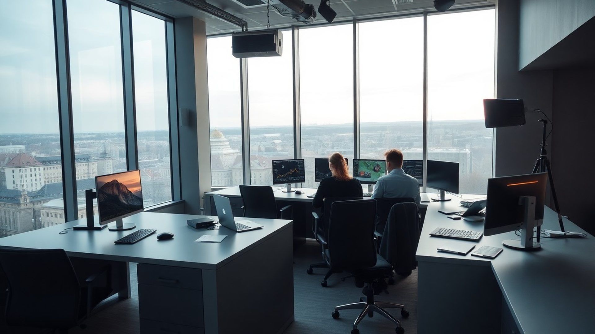 Redakce Dobrého Skupiny v moderním brněnském newsroomu s výhledem na město